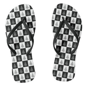 Christmas Black White Pattern Stylish Holiday Flip Flops