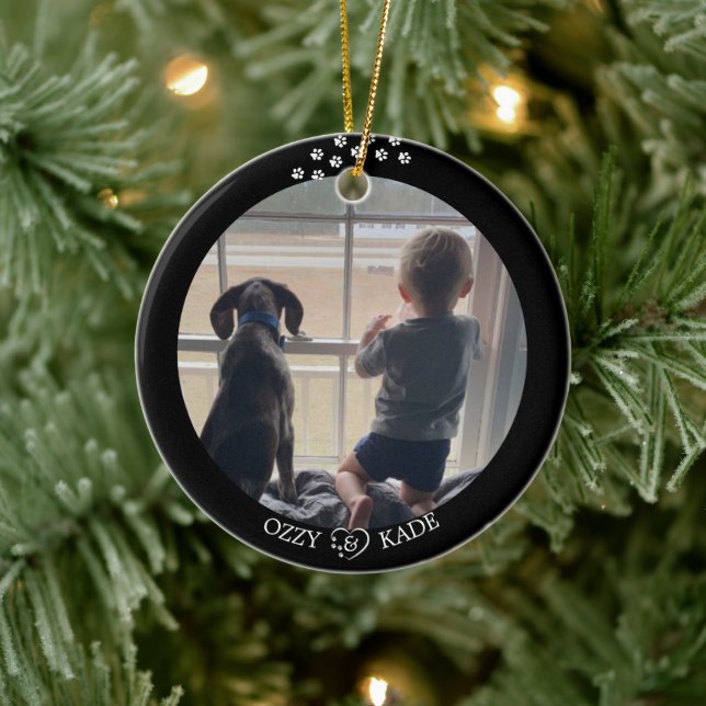 Christmas Black White Personalised Child Pet Photo Ceramic Tree Decoration (Tree)