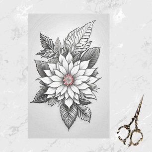 Christmas Black White Poinsettia Line Drawing Tissue Paper