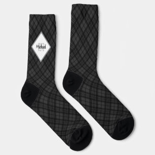 Christmas Black white tartan Personalize Monogram Socks
