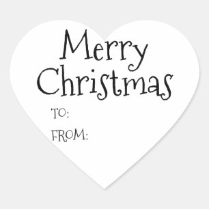 Christmas black white to from blank cute heart sticker