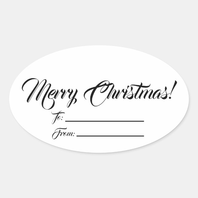 Christmas black white to from blank script cute oval sticker (Front)