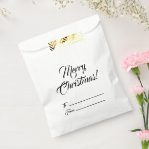 Christmas black white to from blank script elegant favour bags