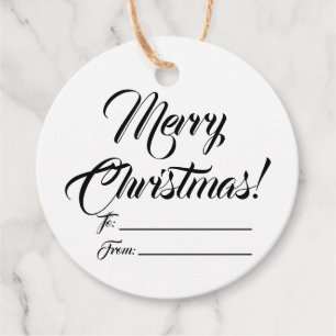 Christmas black white to from blank script elegant favour tags