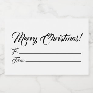 Christmas black white to from blank script elegant food label