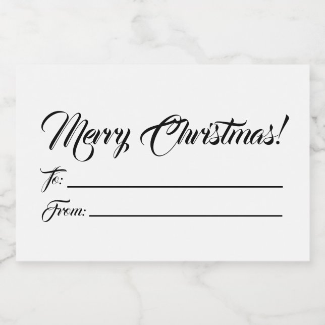 Christmas black white to from blank script elegant food label (Single Label)