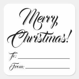 Christmas black white to from blank script elegant square sticker