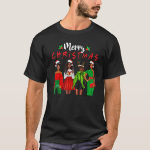 Christmas Black Women African American Santa Hat P T-Shirt