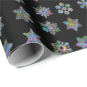 Christmas black wrapping paper snowflakes pattern