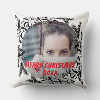 Christmas Black Wreath Custom Photo  Cushion