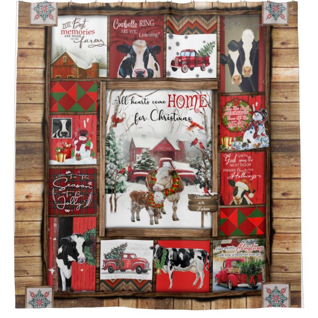 Christmas Blanket, All Heart Come Home Funny Cow Shower Curtain (Front)