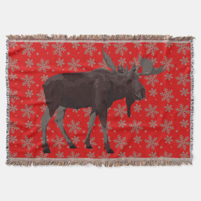 Christmas Blanket Holiday Moose Throw Blankets (Front)