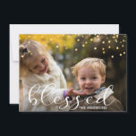 Christmas Blessed Gold Confetti Overlay PHOTO<br><div class="desc">Lovely Christmas / Hanukkah / Thanksgiving Holiday family photo card with script topography white letters with wording BLESSED.  Perfect to send out during the thanksgiving or Christmas season.</div>