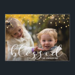 Christmas Blessed Gold Confetti Overlay PHOTO<br><div class="desc">Lovely Christmas / Hanukkah / Thanksgiving Holiday family photo card with script topography white letters with wording BLESSED.  Perfect to send out during the thanksgiving or Christmas season.</div>