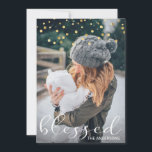 Christmas Blessed Gold Confetti Overlay PHOTO<br><div class="desc">Lovely Christmas / Hanukkah / Thanksgiving Holiday family photo card with script topography white letters with wording BLESSED.  Perfect to send out during the thanksgiving or Christmas season.</div>