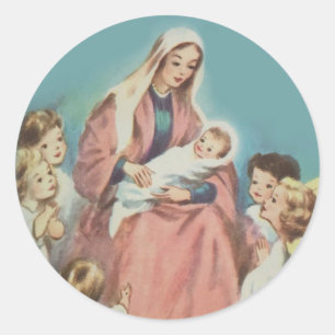 Christmas Blessed Virgin Mary Baby Jesus Angels Classic Round Sticker