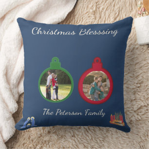 Christmas Blessing 2 Photo Ornament Family Accent Cushion