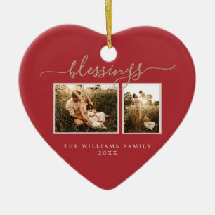 Christmas Blessing 2 Photo Red Family Ceramic Tree Decoration
