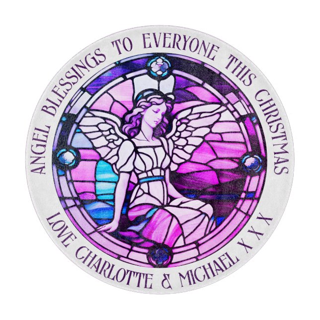 Christmas Blessing Angel Purple Stained Glass Cutting Board (Front)
