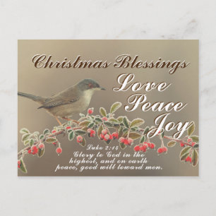 Christmas Blessing, Love Peace Joy, Luke 2:14 Postcard
