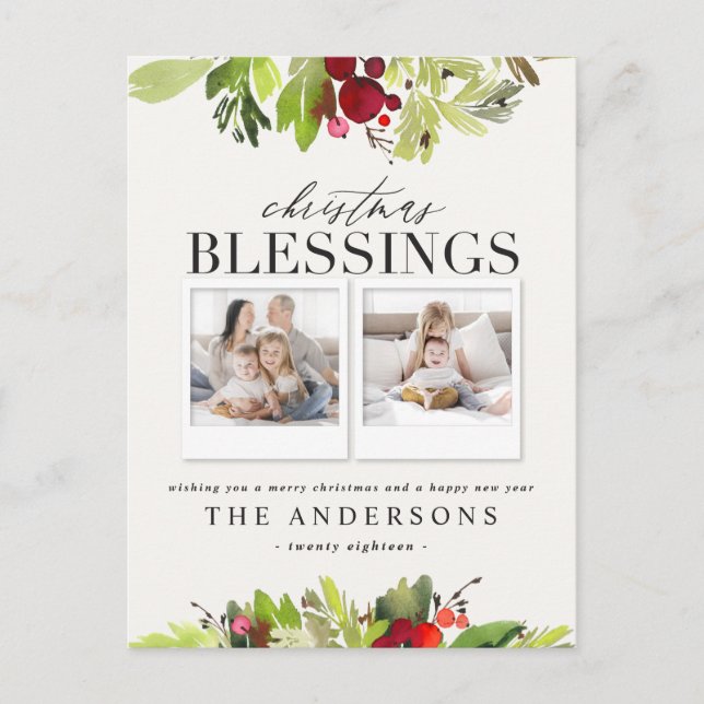 Christmas blessing multi photo foliage holiday  postcard (Front)