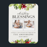 Christmas blessing multi photo plaid and foliage h magnet<br><div class="desc">Christmas blessing multi photo foliage holiday card.</div>