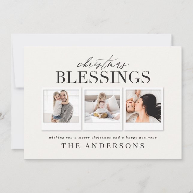 Christmas blessing multi photo plaid holiday card (Front)