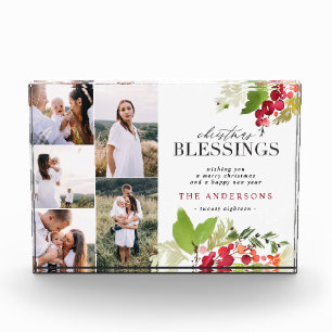 Christmas blessing multi photo watercolor foliage