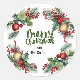 Christmas Blessing wreath warm wishes love peace Classic Round Sticker