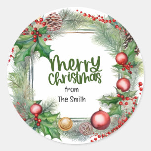 Christmas Blessing wreath warm wishes love peace  Classic Round Sticker