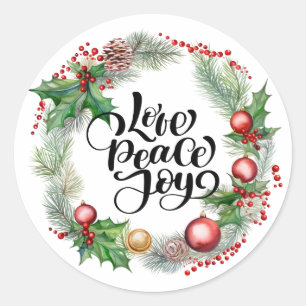 Christmas Blessing wreath warm wishes love peace  Classic Round Sticker