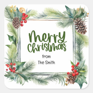Christmas Blessing wreath warm wishes love peace Square Sticker