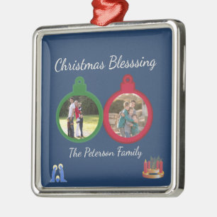 Christmas Blessings Advent Nativity   2 Photos Metal Tree Decoration