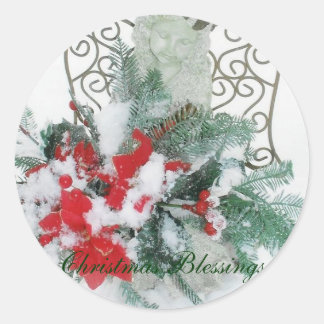 Christmas Blessings Angel Classic Round Sticker