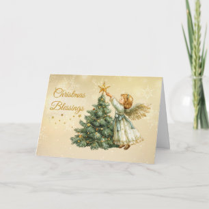 Christmas Blessings Angel Decorating Tree Star Card