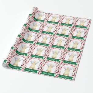 Christmas Blessings Angel on Red with White Swirls Wrapping Paper