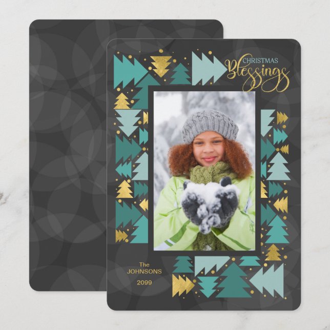 Christmas Blessings Christian Charcoal Photo Holiday Card (Front/Back)