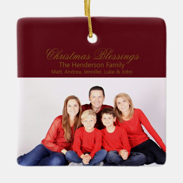 Christmas Blessings Custom Family Photo Ceramic Ornament (Front)