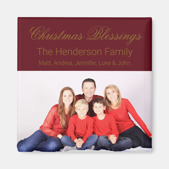 Christmas Blessings Custom Family Photo Magnet (Front)