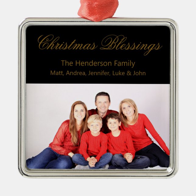 Christmas Blessings Custom Family Photo Metal Tree Decoration (Front)