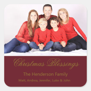 Christmas Blessings Custom Family Photo Square Sticker