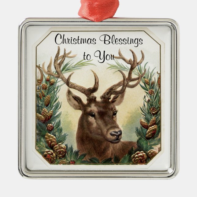 Christmas Blessings Deer Metal Tree Decoration (Front)