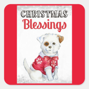 Christmas Blessings Dog Square Stickers
