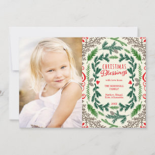 Christmas Blessings Elegant Pine Photo Holiday Card