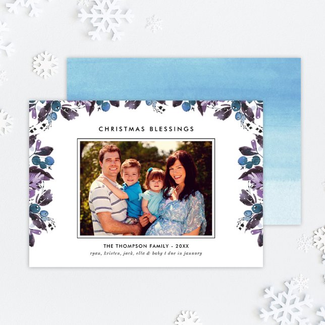Christmas Blessings Elegant Winter Berry Photo Holiday Card (Creator Uploaded)