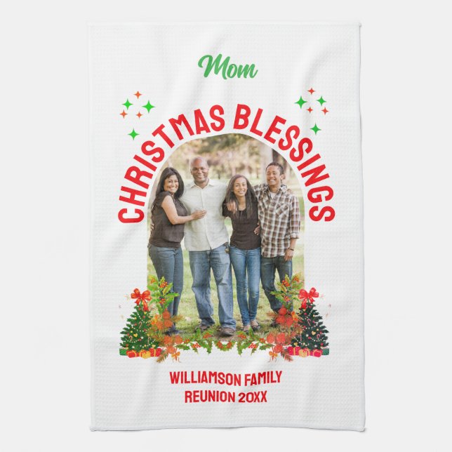 CHRISTMAS BLESSINGS Family Reunion Souvenir Tea Towel (Vertical)
