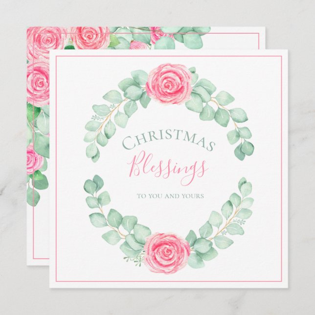 Christmas Blessings Floral Eucalyptus Holiday Card (Front/Back)