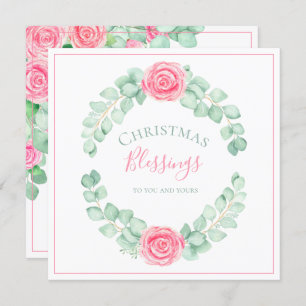 Christmas Blessings Floral Eucalyptus Holiday Card