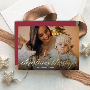 Christmas Blessings Full Photo Foil Holiday Card