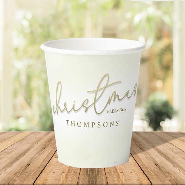 Christmas Blessings Gold Calligraphy Script Paper Cups (Christmas Blessing custom paper cup)